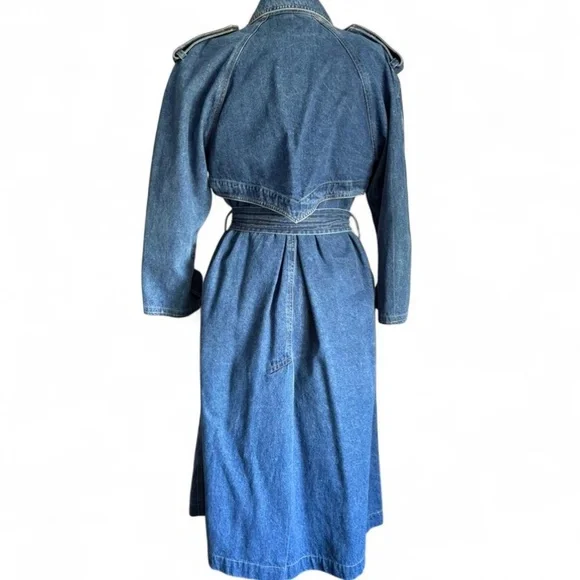 Vintage 90s Lizwear Blue Denim Trench Coat (sz Small/ Oversized Fit) - Picture 4 of 8